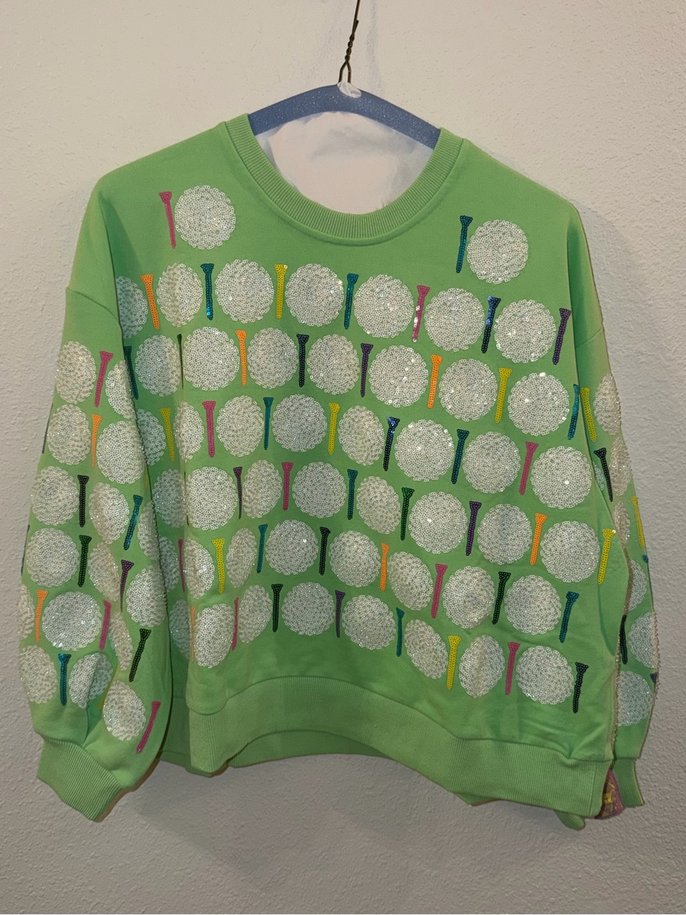 Queen of Sparkles Green Golf Ball and Tee Sweatshirt. NWOT